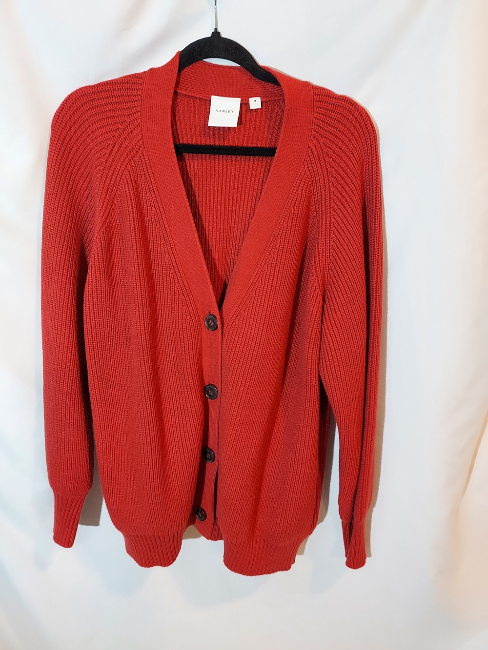 Varley Sitges Button-Through Ribbed Knit Cardigan in Lava Falls Red - Size M